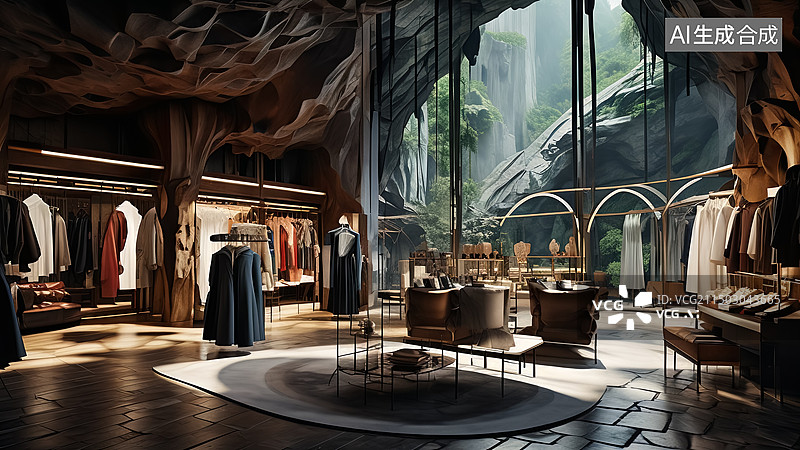 【AI数字艺术】山洞风格设计时尚服饰概念店图片素材
