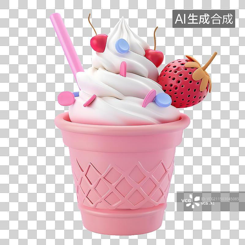 【AI数字艺术】草莓冰淇淋甜筒图片素材