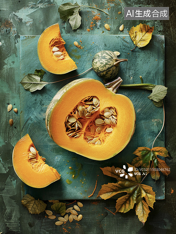 【AI数字艺术】清新秋天南瓜特写图片素材