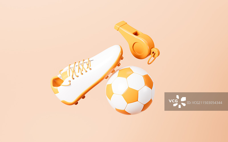 卡通足球和哨子3D渲染图片素材