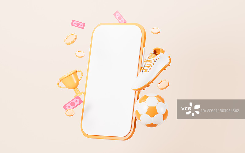 卡通足球和手机3D渲染图片素材