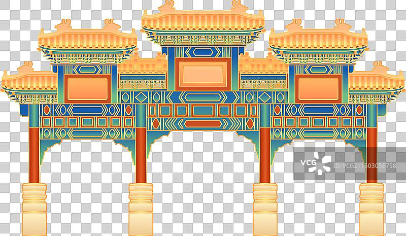 北京雍和宫牌坊建筑插画图片素材