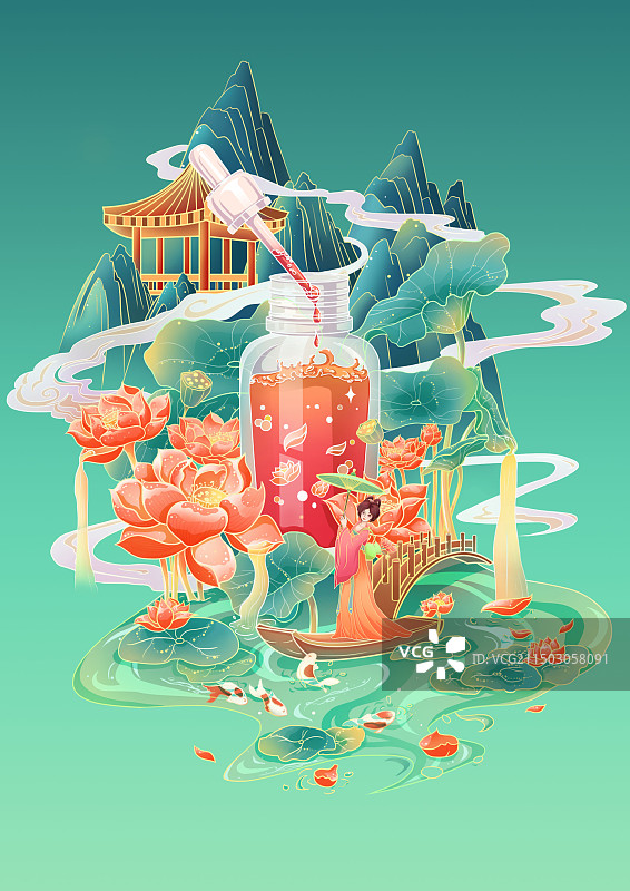 荷花精油插画图片素材