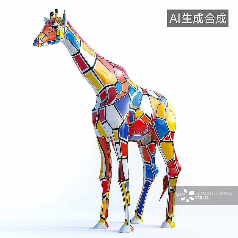 【AI数字艺术】长颈鹿几何色块抽象动物插画图片素材