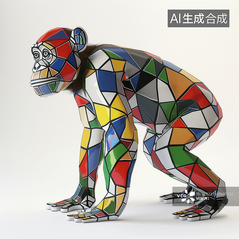 【AI数字艺术】猩猩猴子几何色块猴年动物插画图片素材