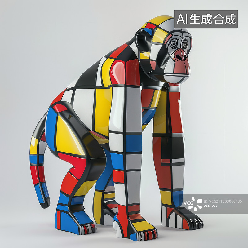 【AI数字艺术】猩猩猴子几何色块猴年动物插画图片素材