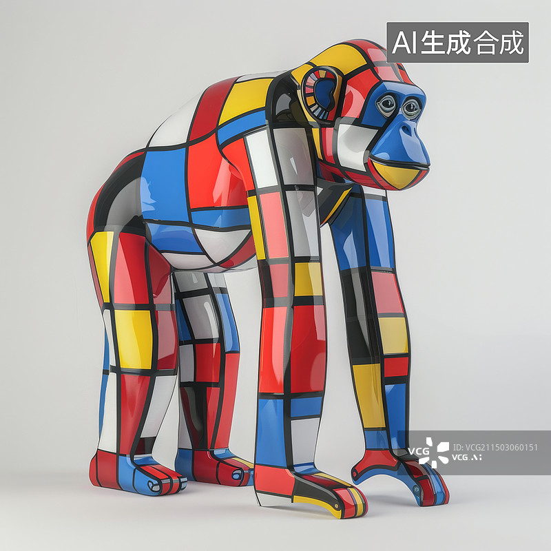 【AI数字艺术】猩猩猴子几何色块猴年动物插画图片素材