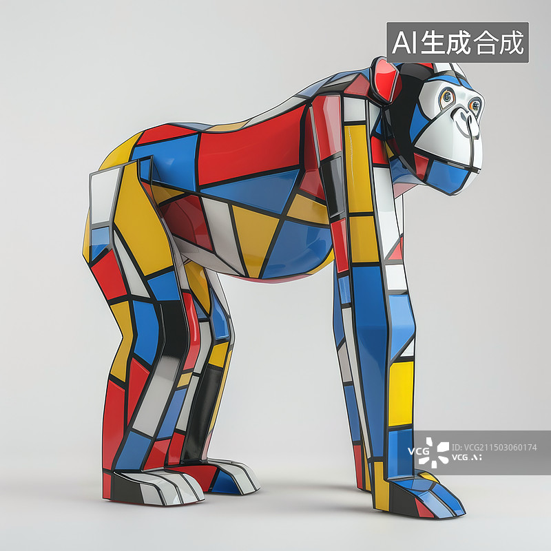 【AI数字艺术】猩猩猴子几何色块猴年动物插画图片素材