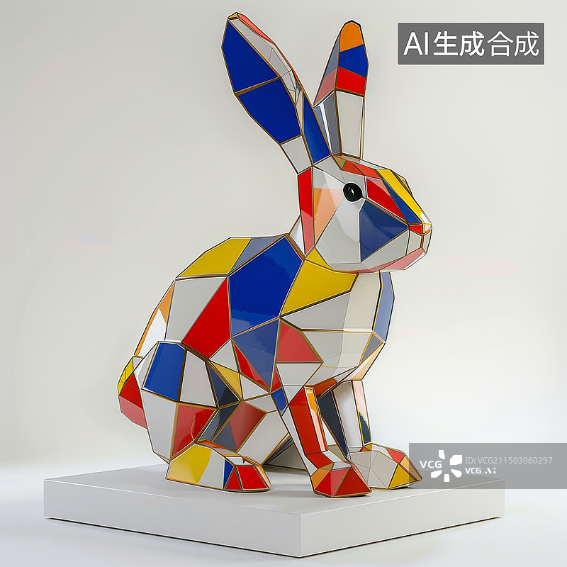 【AI数字艺术】兔子兔年几何色块动物插画图片素材