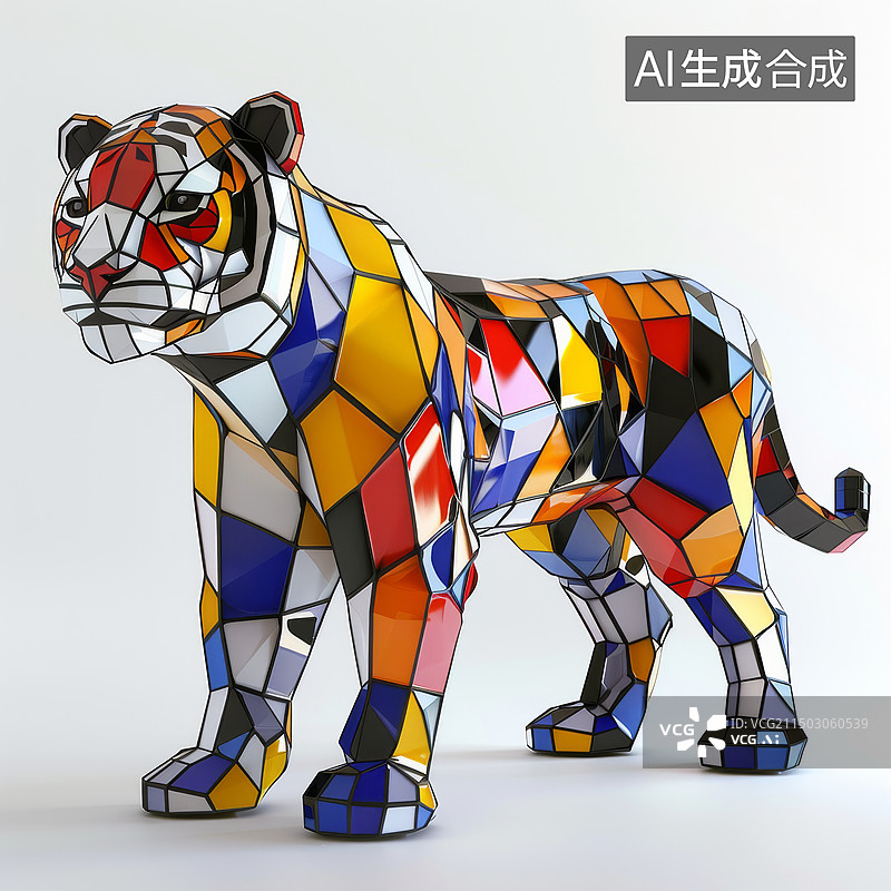 【AI数字艺术】老虎年几何色块插画3D动物形象图片素材
