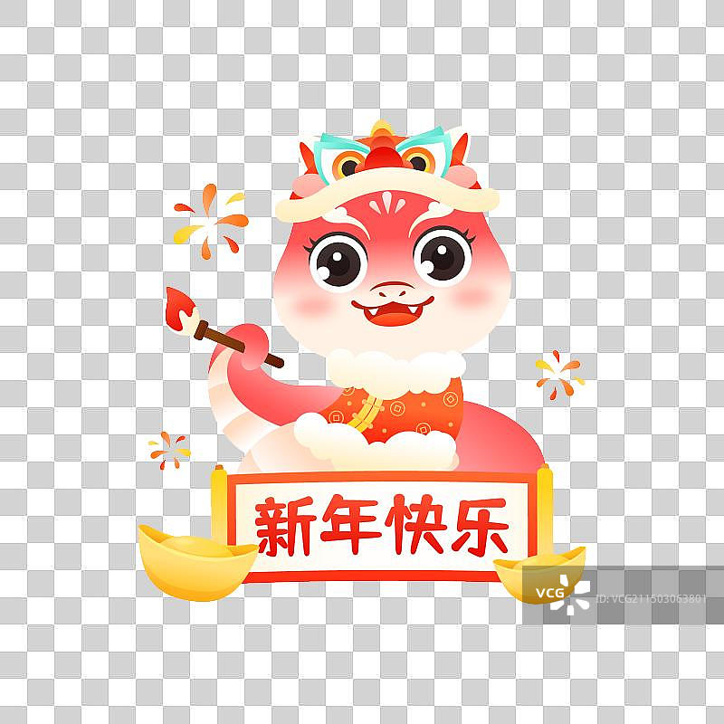 2025小红蛇新年写对联年俗插画元素图片素材
