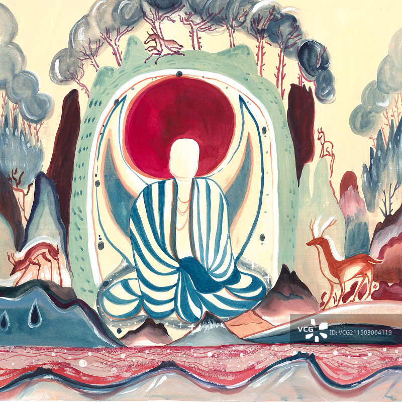 佛教敦煌复古手绘插画图片素材