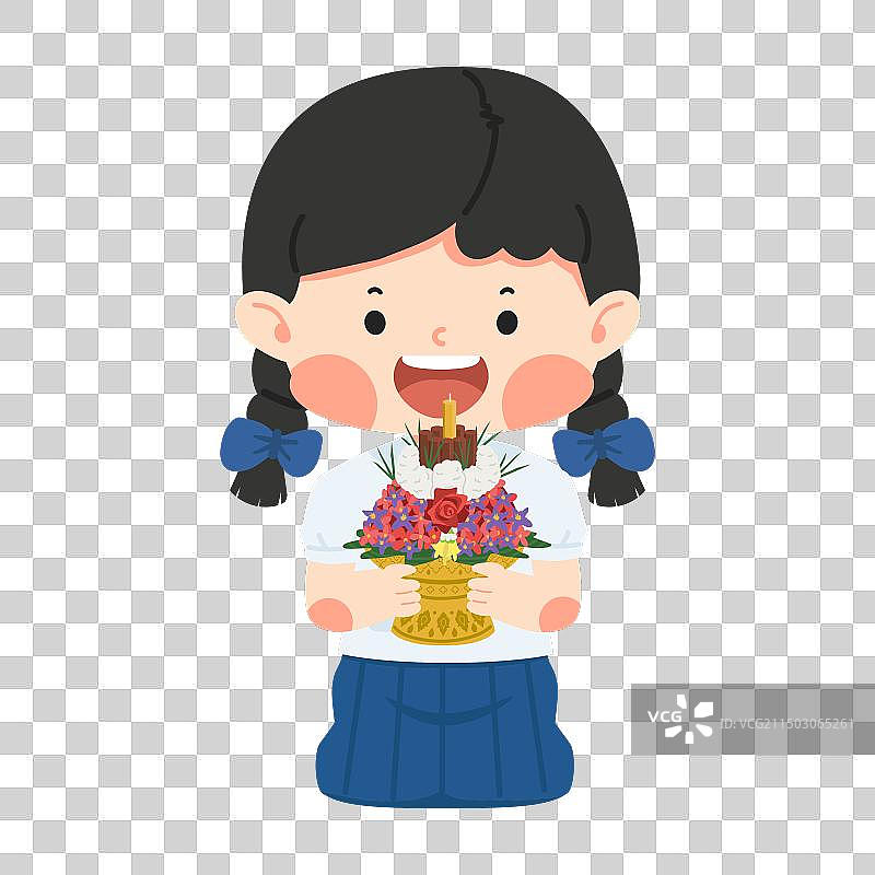 可爱的泰国女学生端着鲜花托盘图片素材
