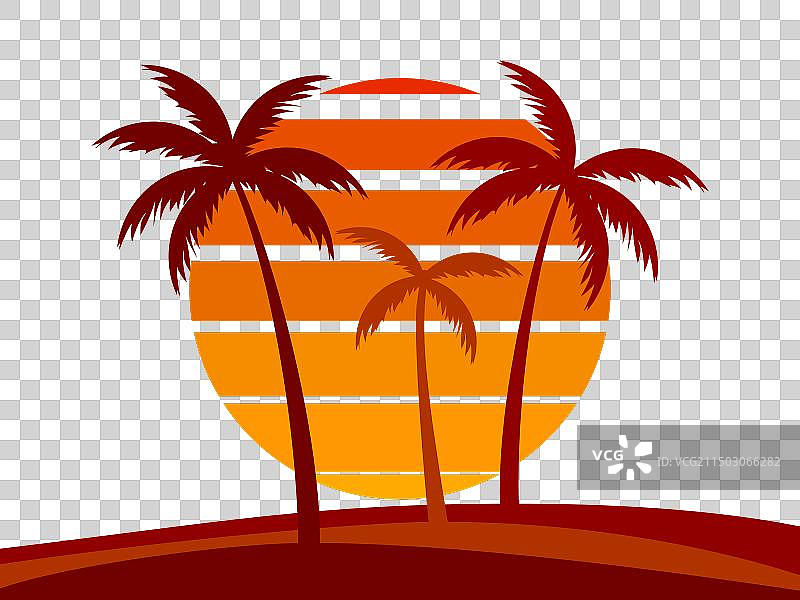 未来主义80年代日落下的热带棕榈树图片素材