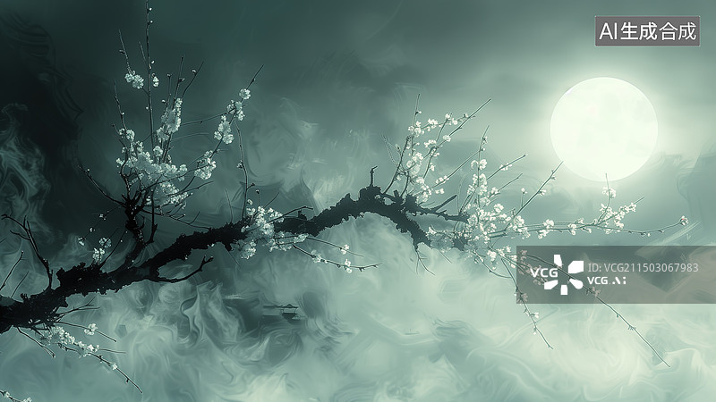 【AI数字艺术】极简，夜晚，花香，迷雾与花图片素材