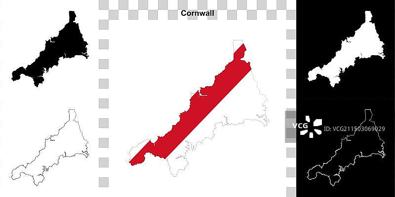 康沃尔郡轮廓地图图片素材