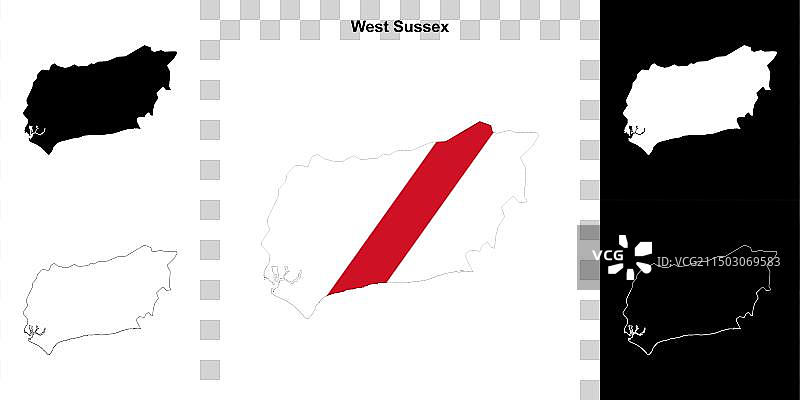 西萨塞克斯郡轮廓地图图片素材
