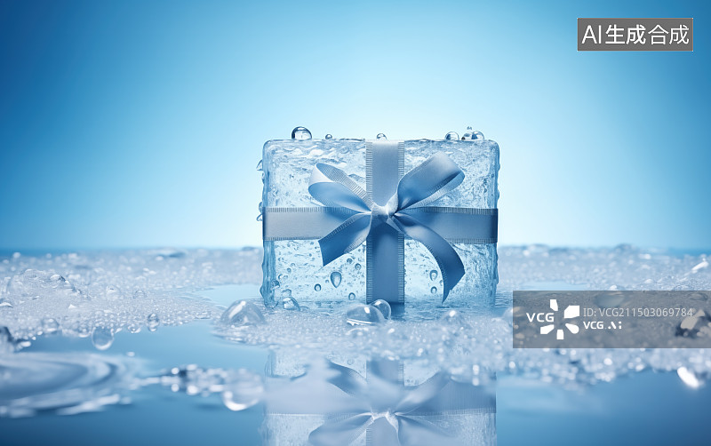 【AI数字艺术】冰块做成的礼物礼盒图片素材