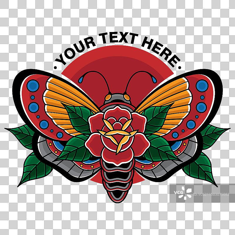 复古蝴蝶与玫瑰纹身图案图片素材