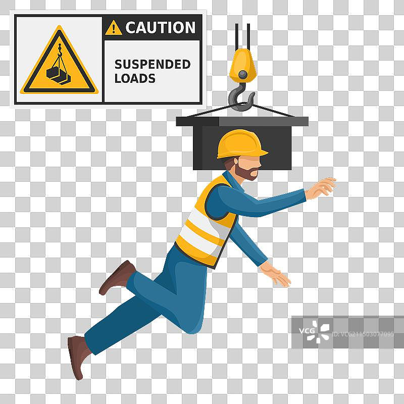 存在悬挂负载危险的工业工人图片素材
