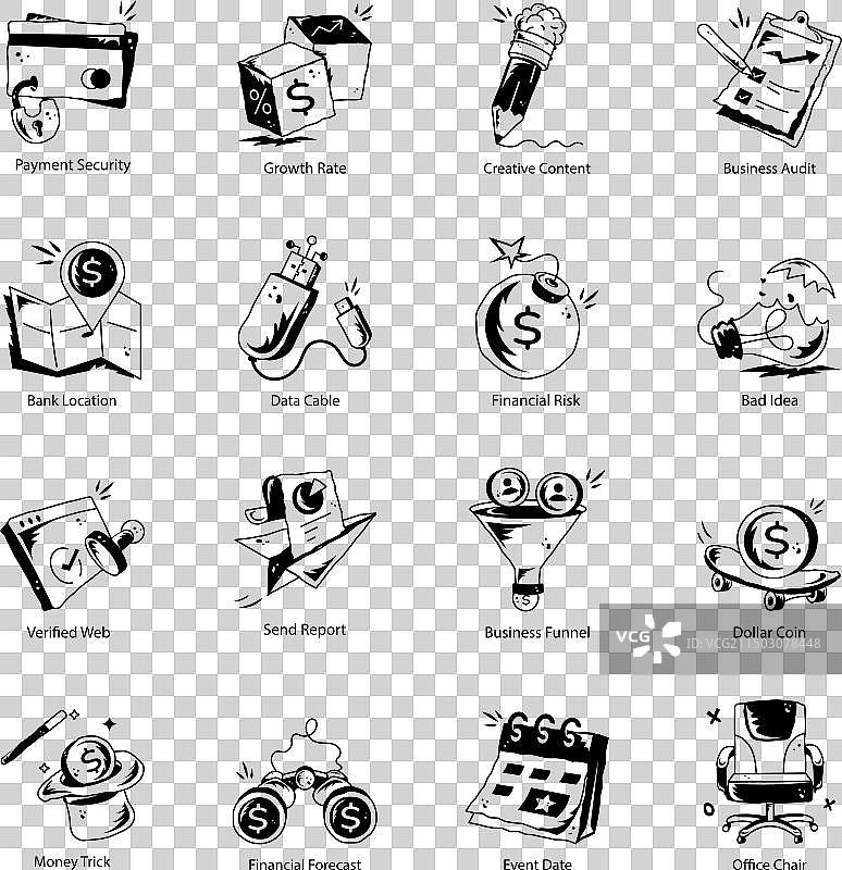 商业金融涂鸦图标合集图片素材