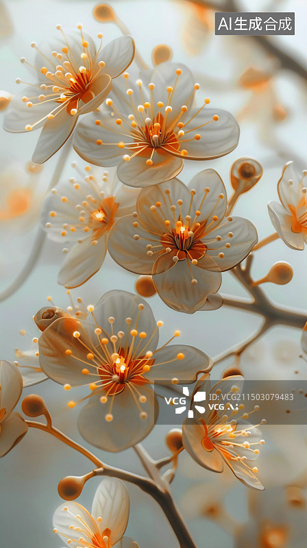 【AI数字艺术】春日白色樱花清新开花植物特写镜头图片素材