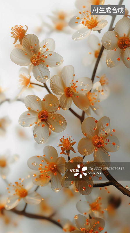 【AI数字艺术】白色樱花植物特写镜头图片素材