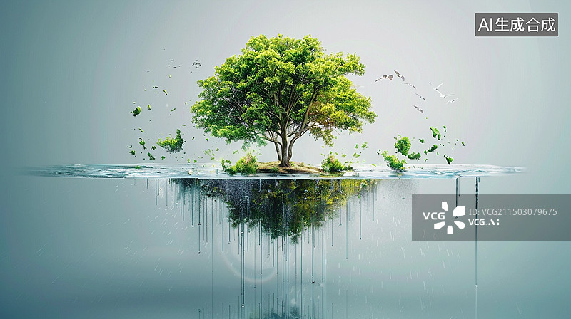 【AI数字艺术】绿色生态环保主题海报——生命之树与生命之水图片素材
