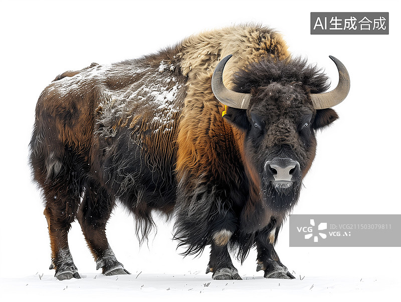 【AI数字艺术】白色背景下的牦牛肖像图片素材