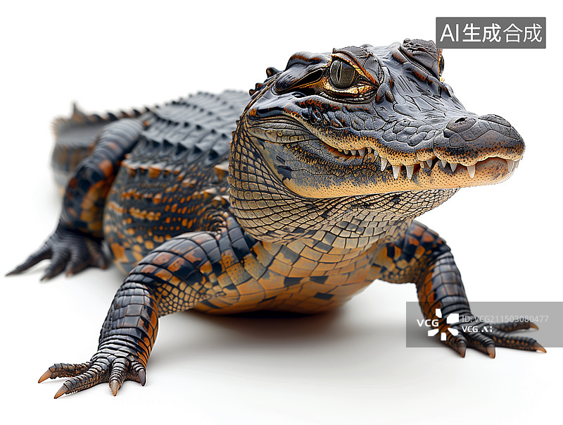 【AI数字艺术】白色背景下的鳄鱼特写镜头图片素材