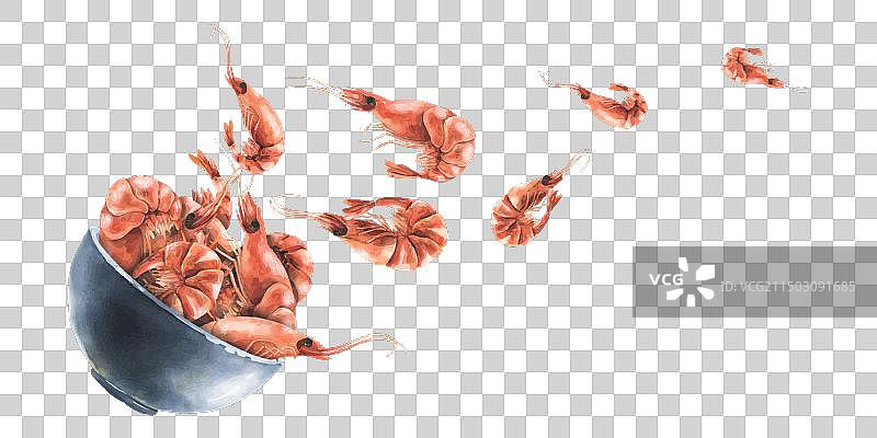 陶瓷碗里的带壳煮虾图片素材