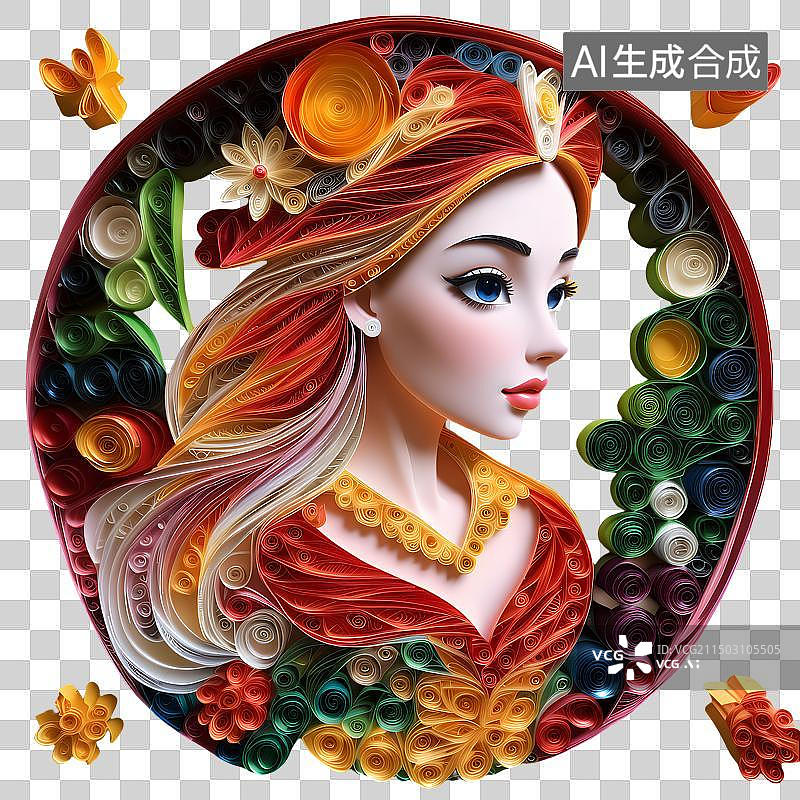 【AI数字艺术】衍纸艺术人物，美女，少女，纸雕剪纸免抠素材图片素材