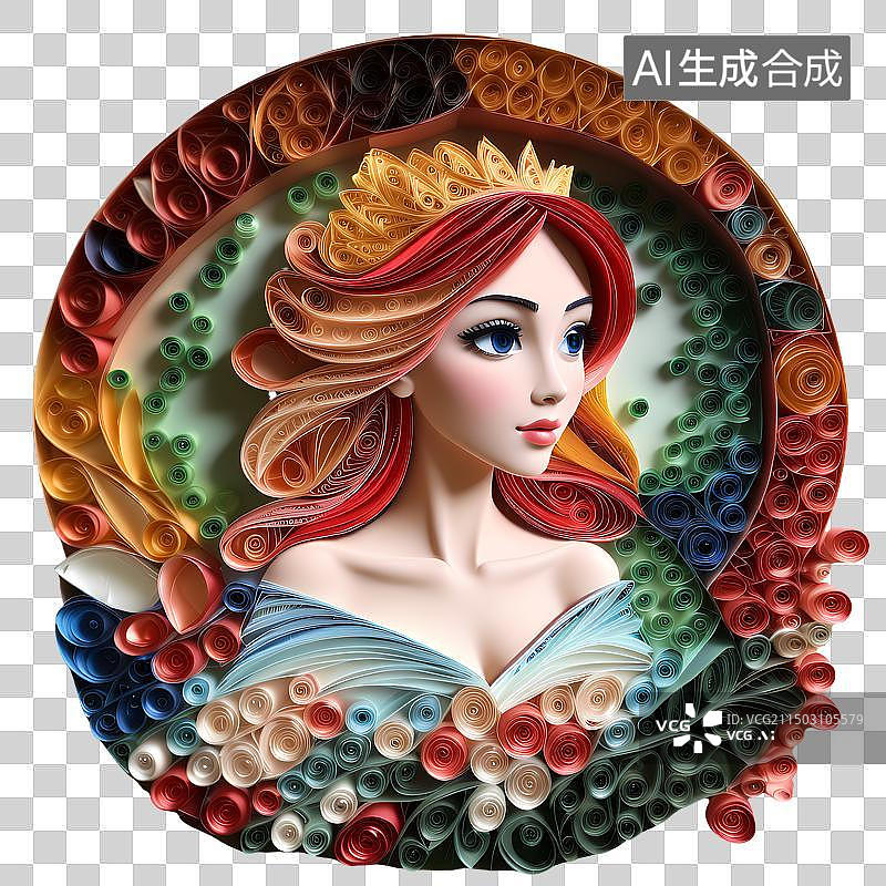 【AI数字艺术】衍纸艺术人物，美女，少女，纸雕剪纸免抠素材图片素材