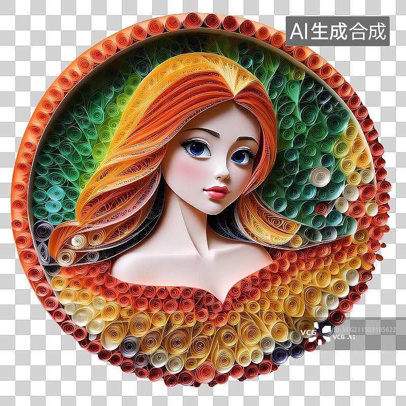 【AI数字艺术】衍纸艺术人物，美女，少女，纸雕剪纸免抠素材图片素材