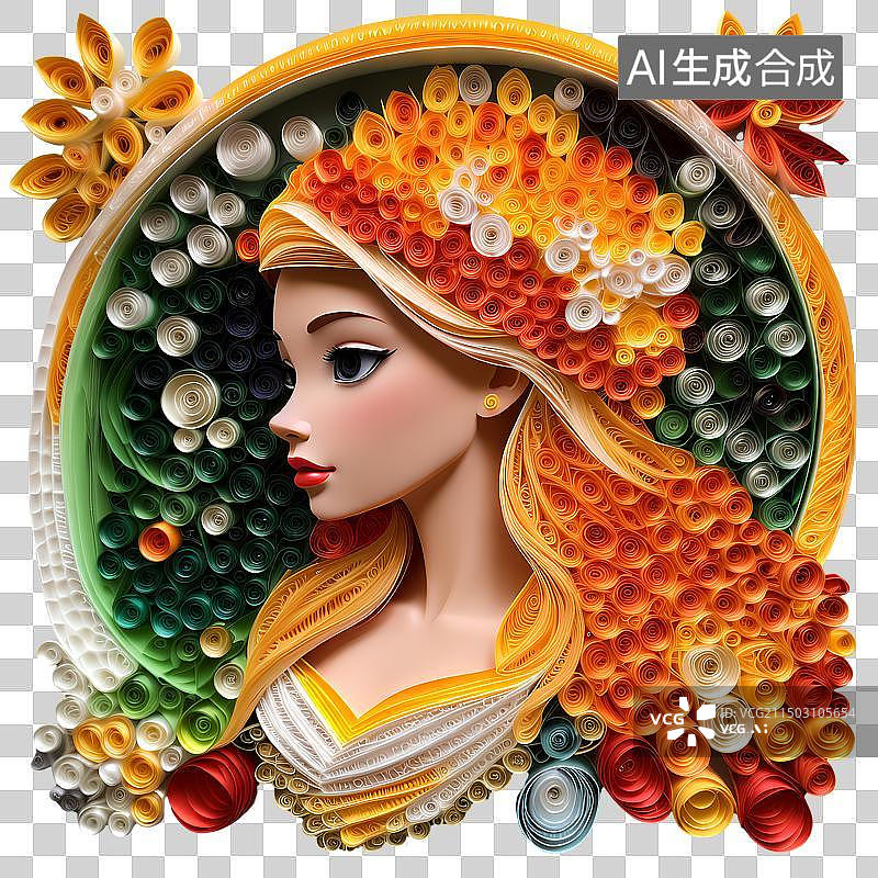 【AI数字艺术】衍纸艺术人物，美女，少女，纸雕剪纸免抠素材图片素材