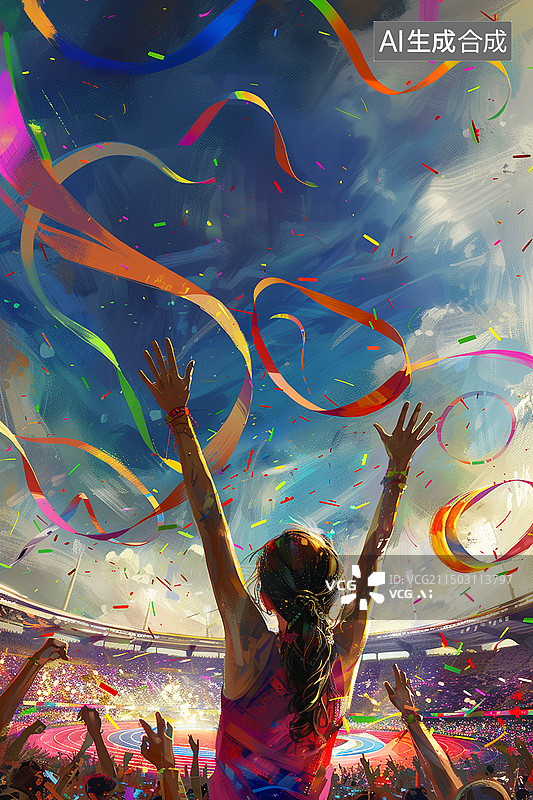 【AI数字艺术】奥运会，观众席彩带，欢呼图片素材
