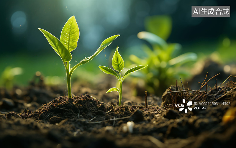 【AI数字艺术】植物生长世界地球日环境保护概念插图图片素材