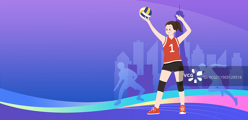 2024巴黎奥运会排球运动员海报设计横版(无字)图片素材