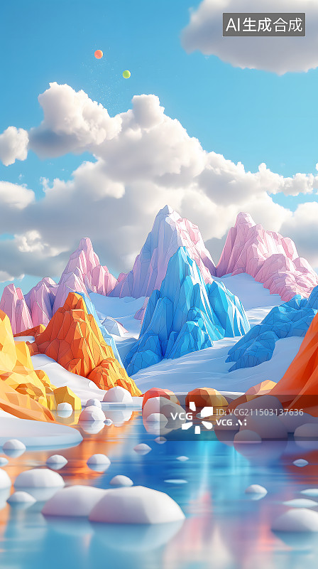 【AI数字艺术】冰山 浮冰 户外 超现实主义 清新 天空 湖泊图片素材