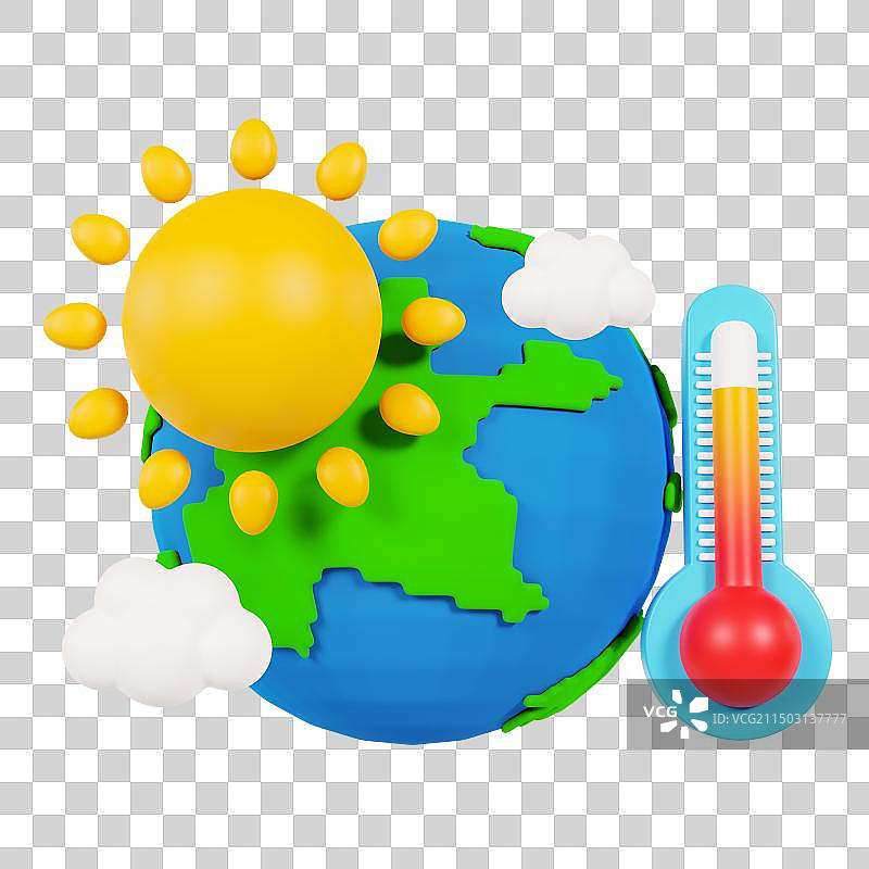 3D立体太阳温度计高温预警天气全球气候变暖天气元素图片素材