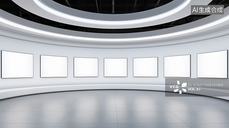 【AI数字艺术】环行展厅 空白的相框图片素材