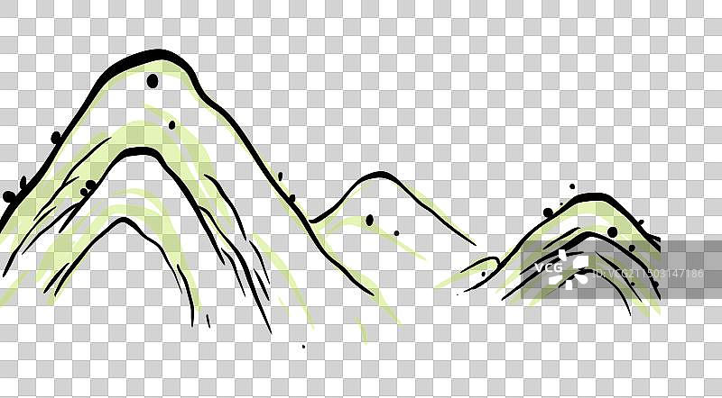 山，远山，古典风格木板水印套色版画设计元素图片素材