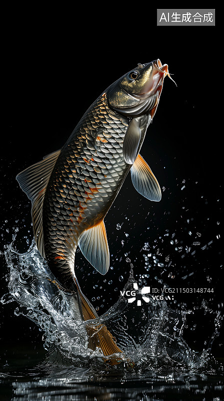 【AI数字艺术】黑色背景上的草鱼图片素材