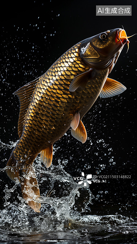 【AI数字艺术】黑色背景上的草鱼图片素材