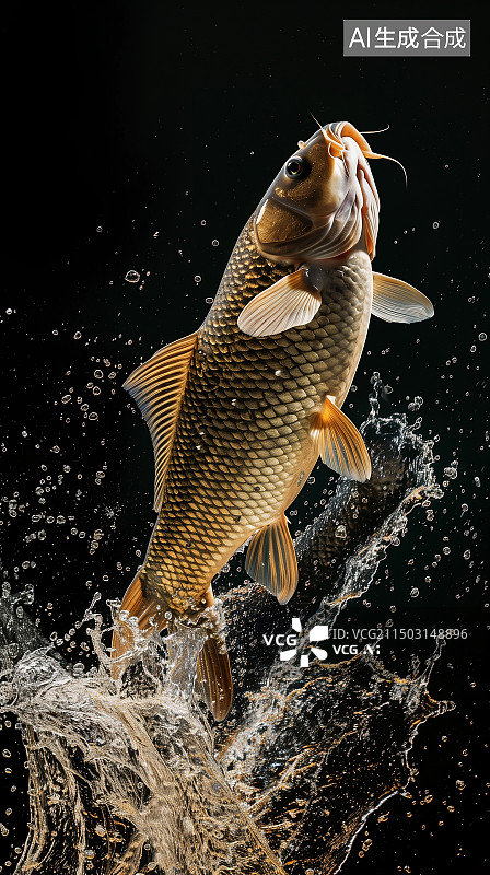 【AI数字艺术】黑色背景上的草鱼图片素材