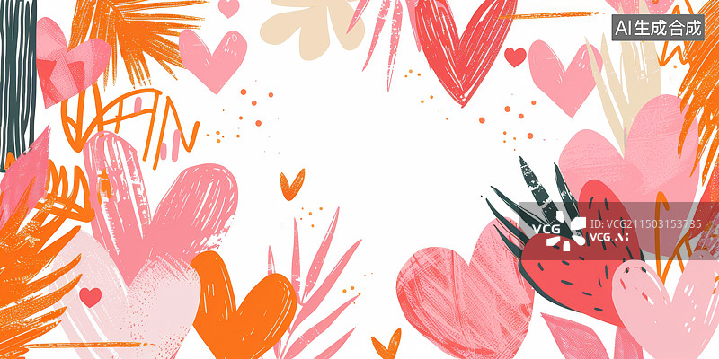 【AI数字艺术】粉红色背景下的心形树叶背景图片素材