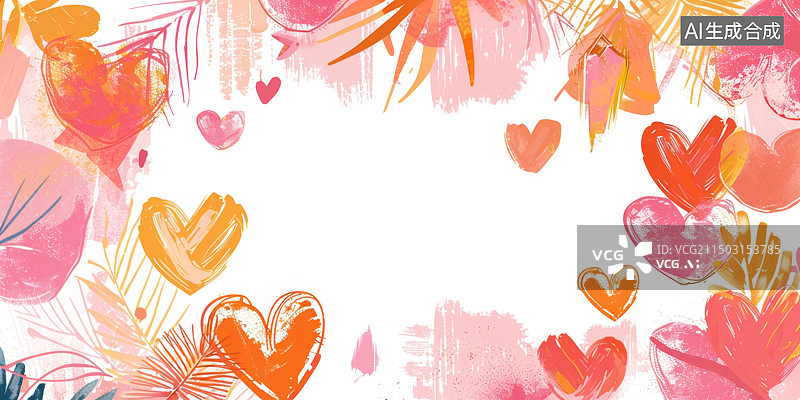 【AI数字艺术】粉红色背景下的心形树叶背景图片素材