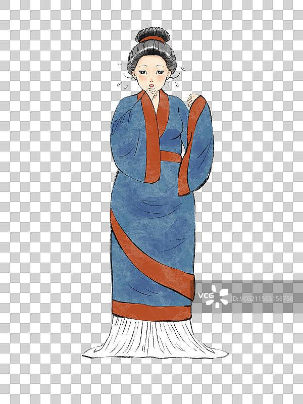 手绘中医九大体质汉服人物形象元素，痰湿体质，肥胖虚弱。图片素材