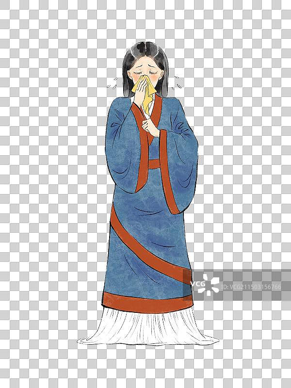 手绘中医九大体质汉服人物形象元素，特禀体质，过敏炎症感冒鼻炎。图片素材