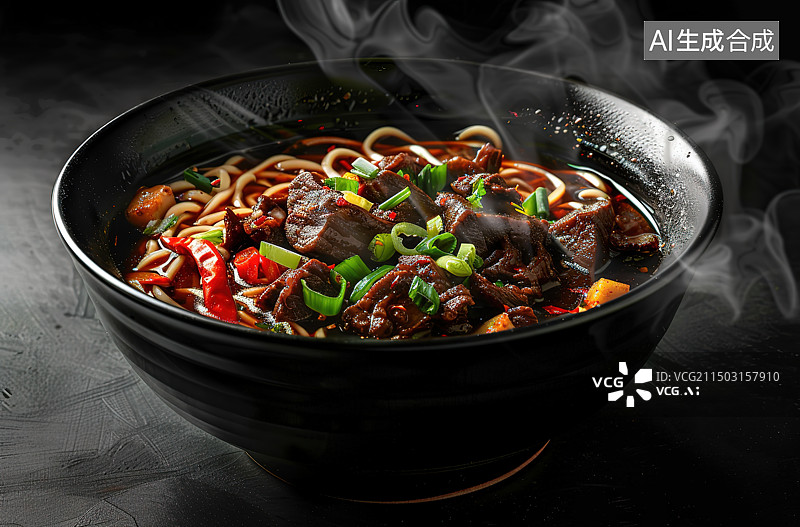 【AI数字艺术】桌上碗里的汤的高角度视图图片素材